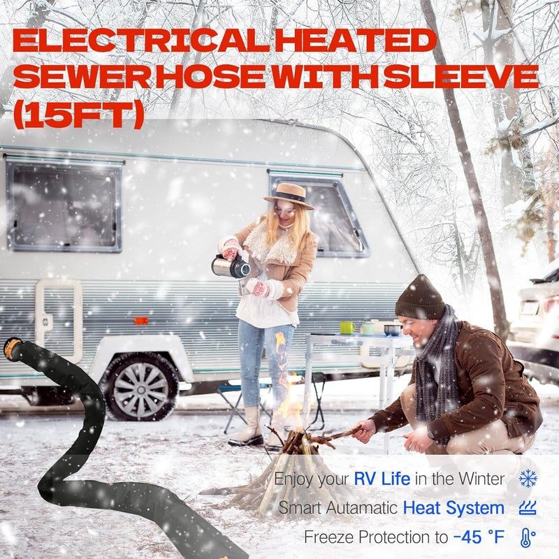 Yurnomy 15FT Sewer Hose with Heated Sleeve Avoid Freezing at -20°F, Electrical Heated Sleeve of Rv Sewer Hose for Rv/Camper/Rv Accessories in Winter - Image 2